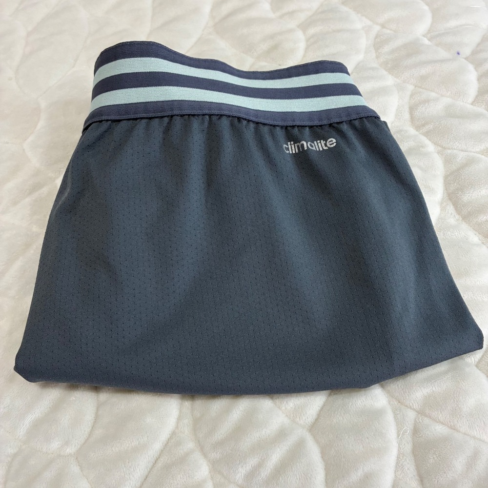 Adidas XL Climalite Athletic Running Shorts Gray Aqua Blue Striped Waistband